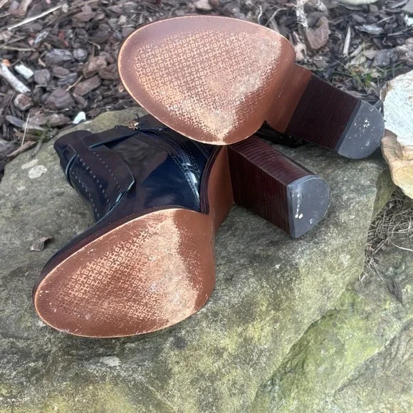 Tory Burch Hyde  Navy Leather Fringe Ankle Boots Block Heel Women Size 9 - Picture 8 of 8